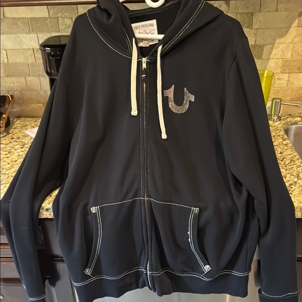 True Religion Black Hoodie with White Accents